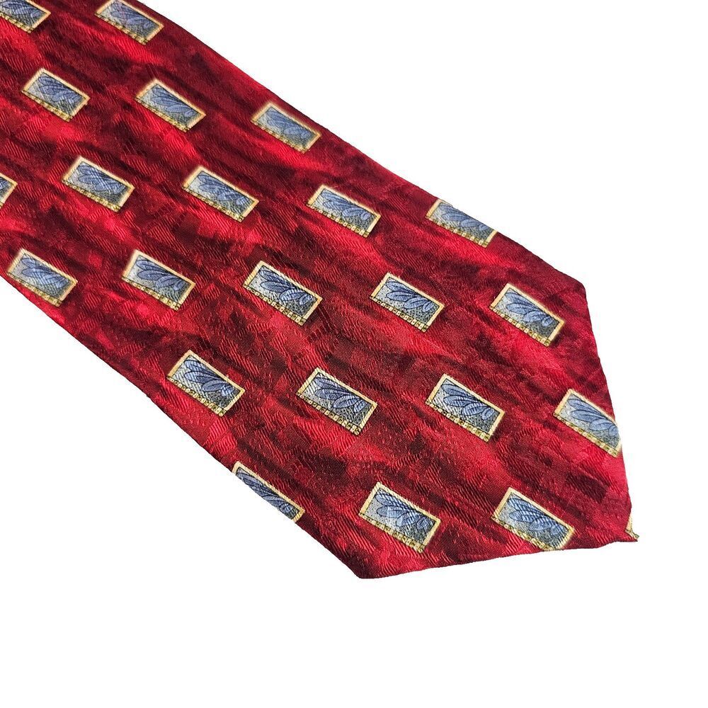 Robert Talbott Tie Red Silk Geometric Rectangle USA Luxury Classic Vintage